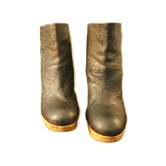 Theory Boots Women's Size 8.5 Dark Brown Textured Leather Wooden Heel - Picture 2 of 10